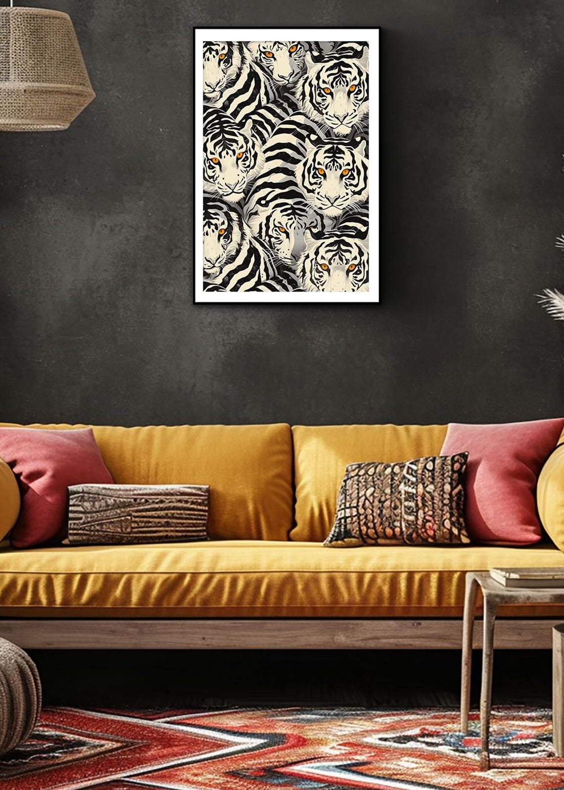 White Tigers Pattern Bold Orange Eyes Wild Animal Art Poster - Image 2