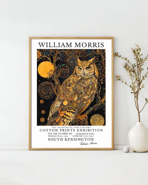William Morris Posters Owl And Ornate Bird Art Print Vintage Exhibition Wall Deco William Morris Exhibition Poster