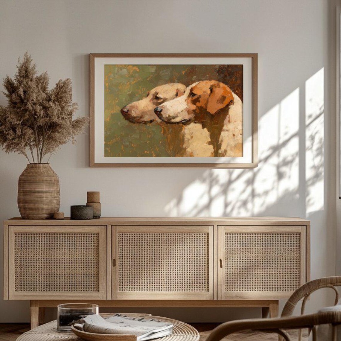 Two Vintage Hound Dogs Profile Classic Oil Painting Style Poster - Image 3