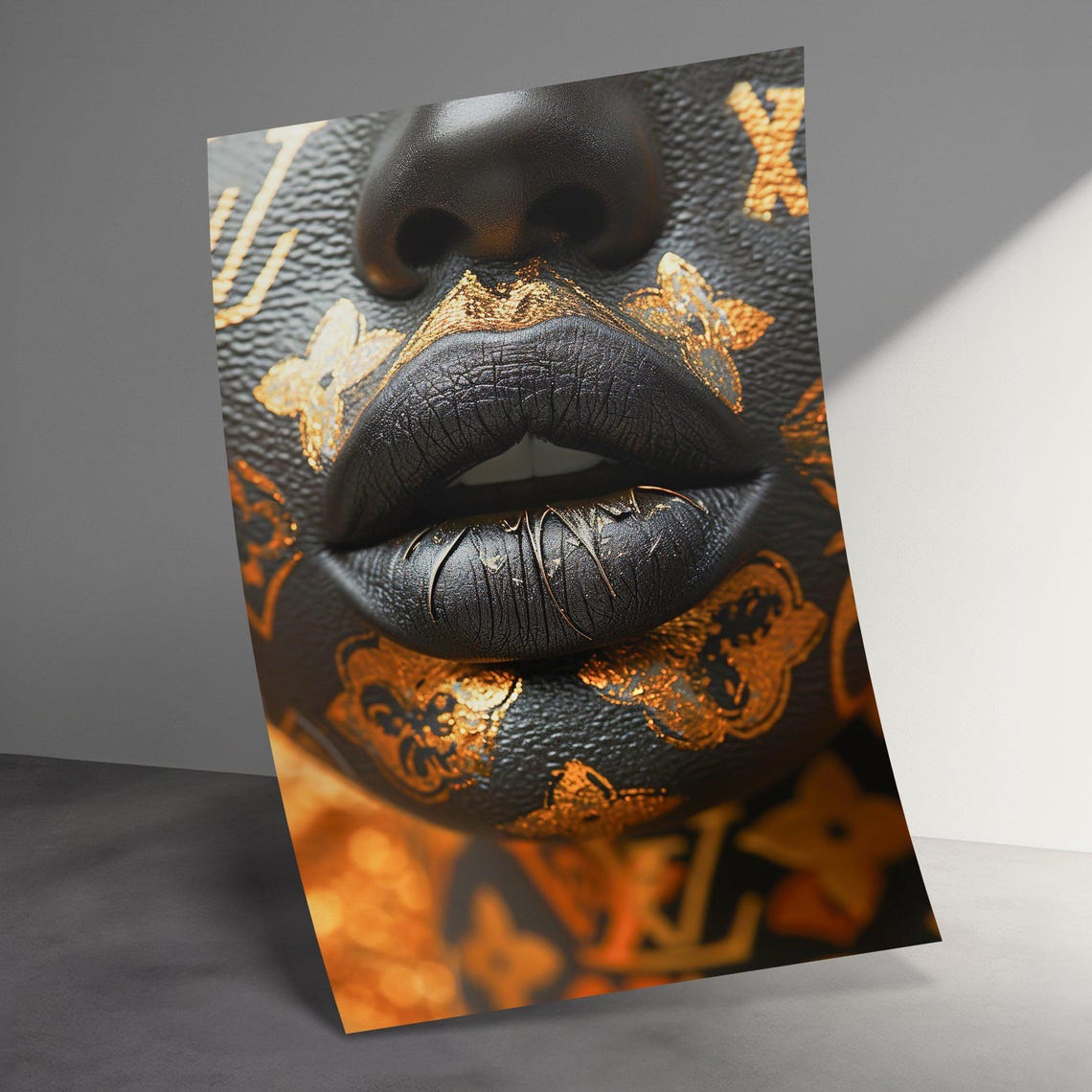Black Lips Gold Monogram Luxury Face Fashion Beauty Art Poster - Image 3