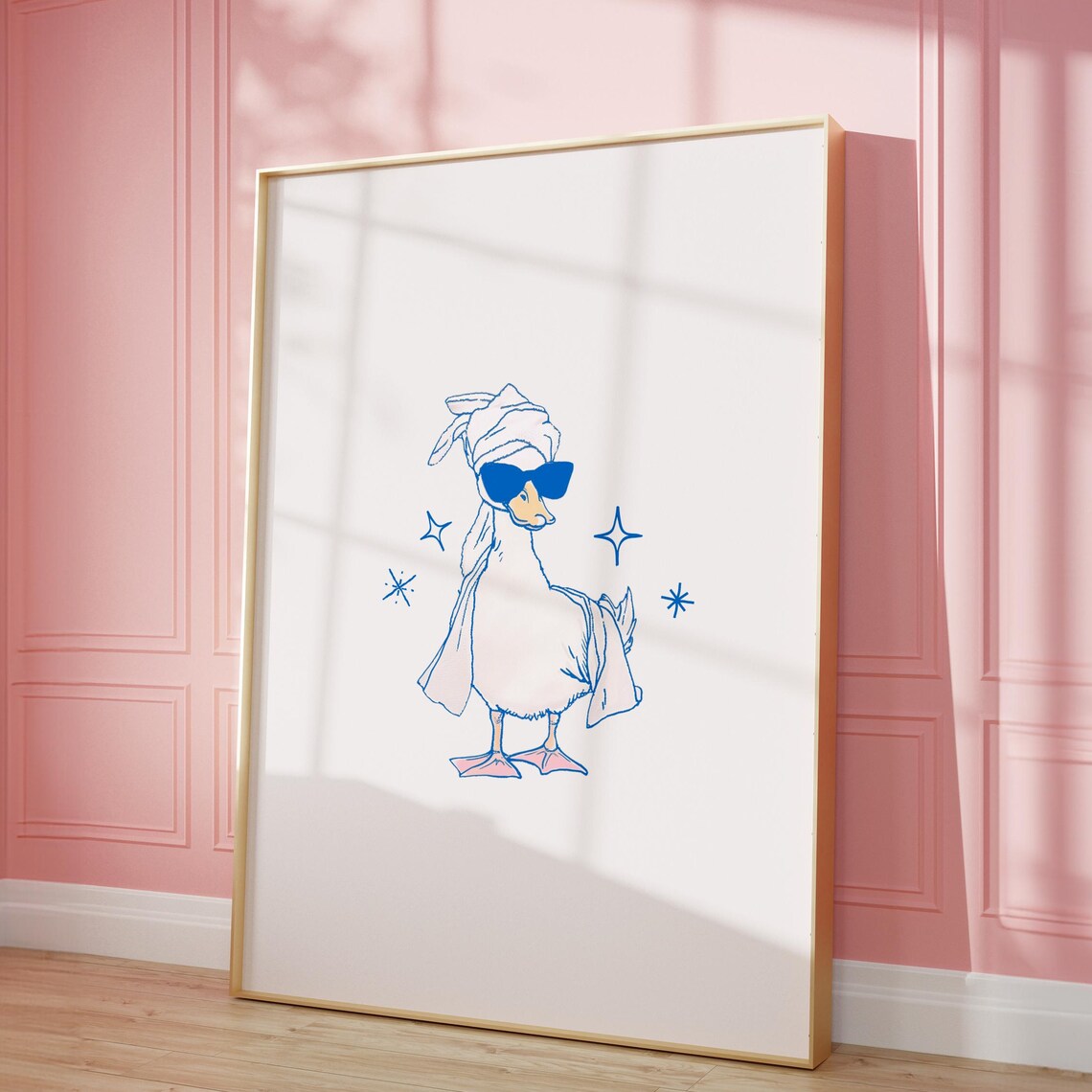 Cool Duck in Towel Turban and Sunglasses Funny Bathroom Poster