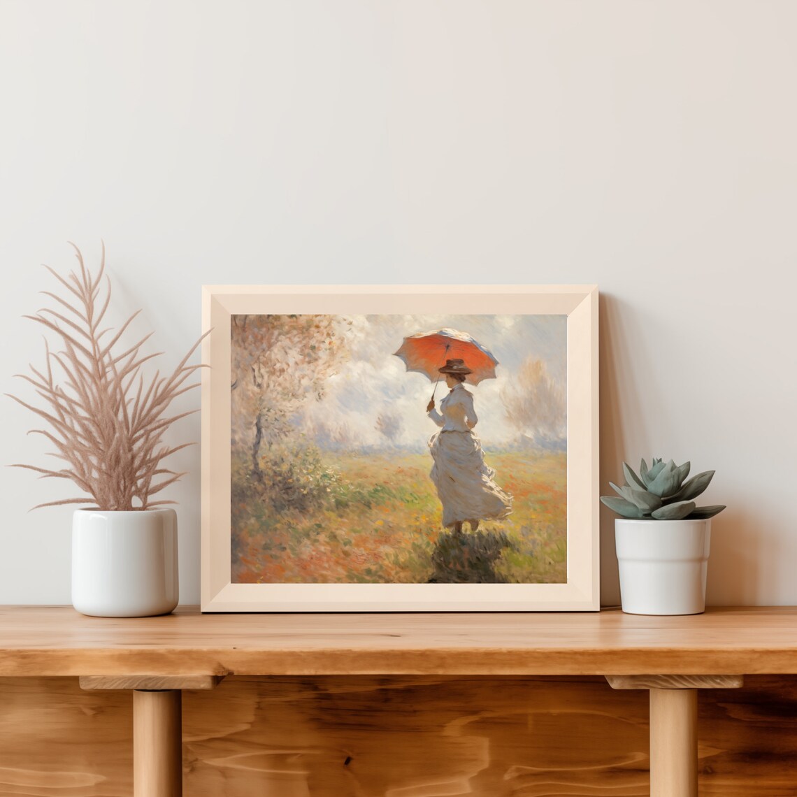Woman With Red Parasol In Autumn Field Impressionist Art Poster - Image 5