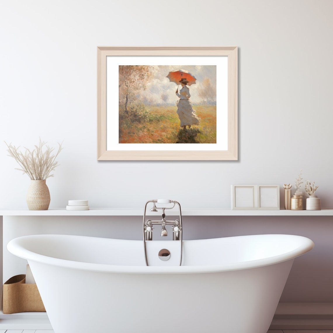 Woman With Red Parasol In Autumn Field Impressionist Art Poster - Image 3
