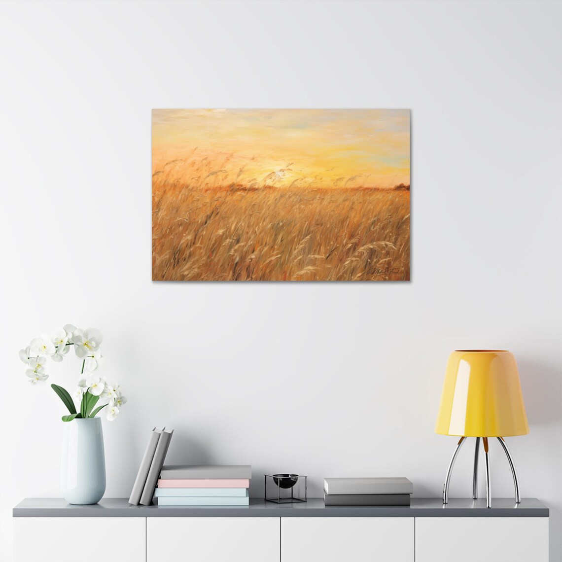 Golden Wheat Field Sunset Country Landscape Art Scene Poster - Image 7