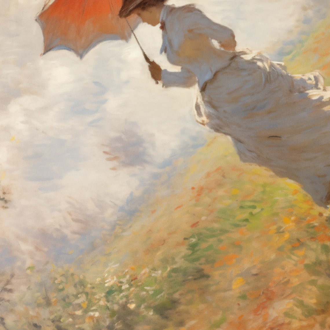 Woman With Red Parasol In Autumn Field Impressionist Art Poster - Image 4