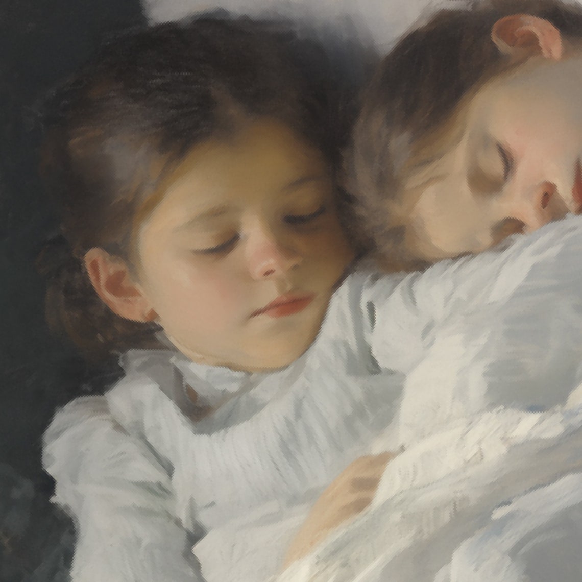 Two Sleeping Children Resting In Soft White Bed Linens Art Poster - Image 5
