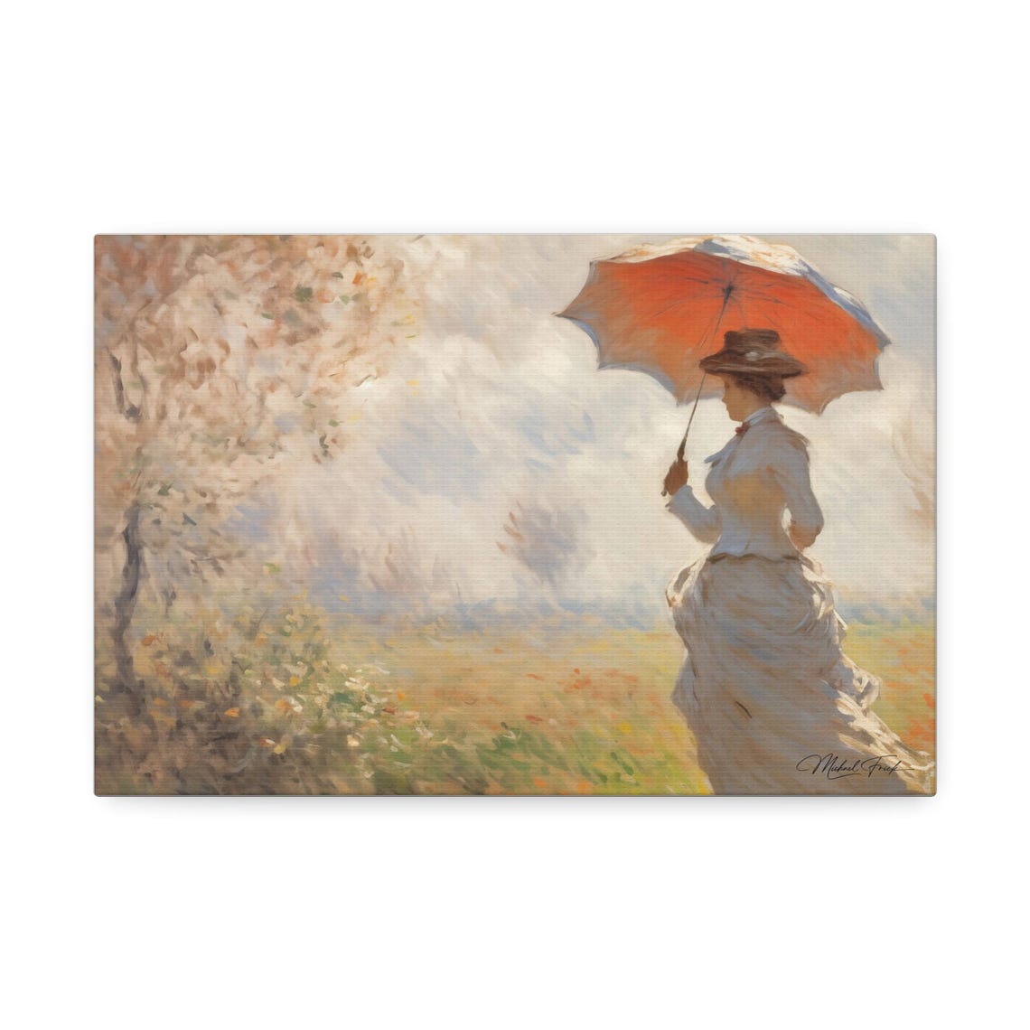 Lady With Red Parasol Walking Through Meadow Classic Art Poster - Image 2