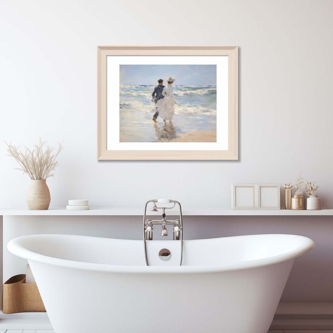 Romantic Couple Strolling Hand In Hand Through The Ocean Surf Poster - Image 3