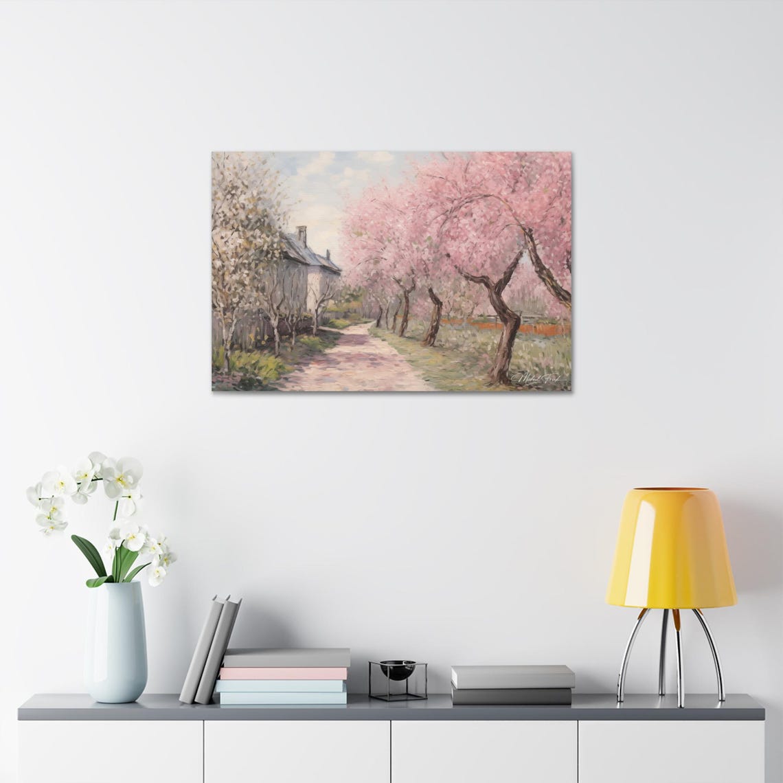 Cherry Blossom Path Winding Past Country Houses In Spring Wall Art - Image 7