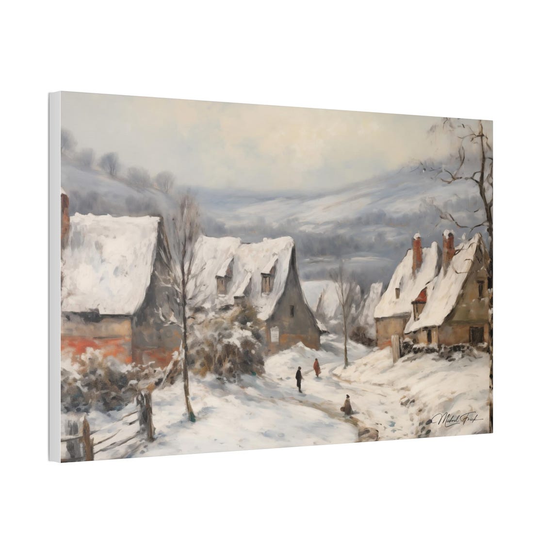 Snow Covered Village Winter Daytime Scene Landscape Art Poster - Image 5