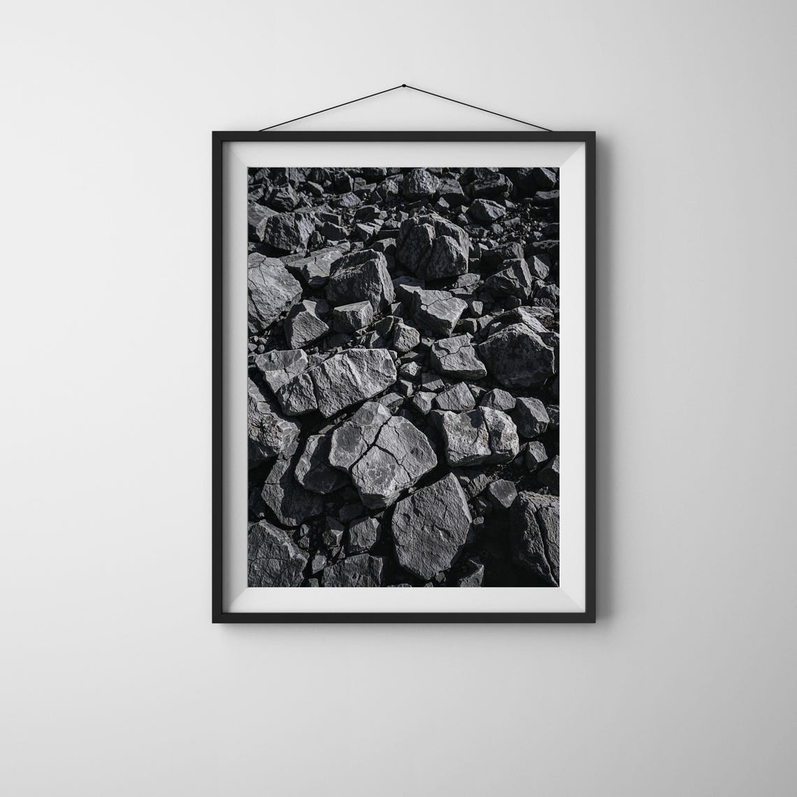 Black And White Volcanic Rock Texture Minimalist Landscape Wall Art