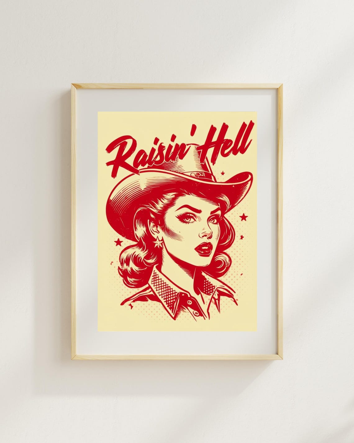 Raisin Hell Retro Cowgirl Pinup Rockabilly Red Western Girl Poster