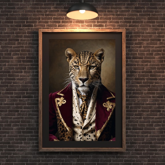 Leopard Royal Portrait Aristocratic Big Cat Velvet Coat Animal Poster