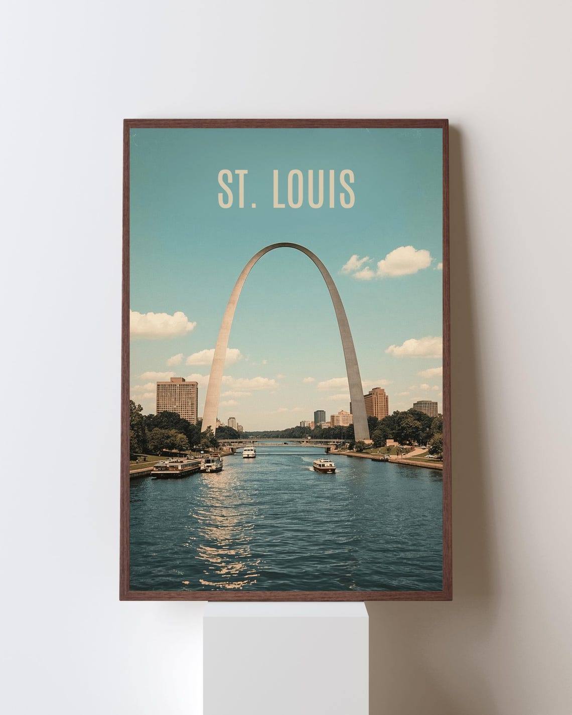 Saint Louis Missouri Gateway Arch River Boats Vintage Retro Poster