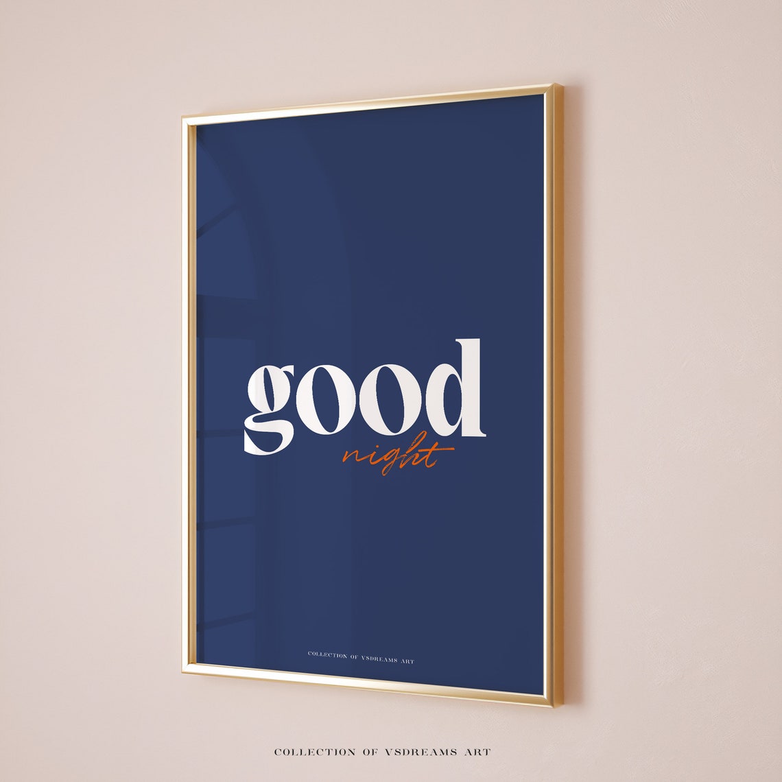 Good Night Script Navy Blue Minimalist Bedroom Typography Poster