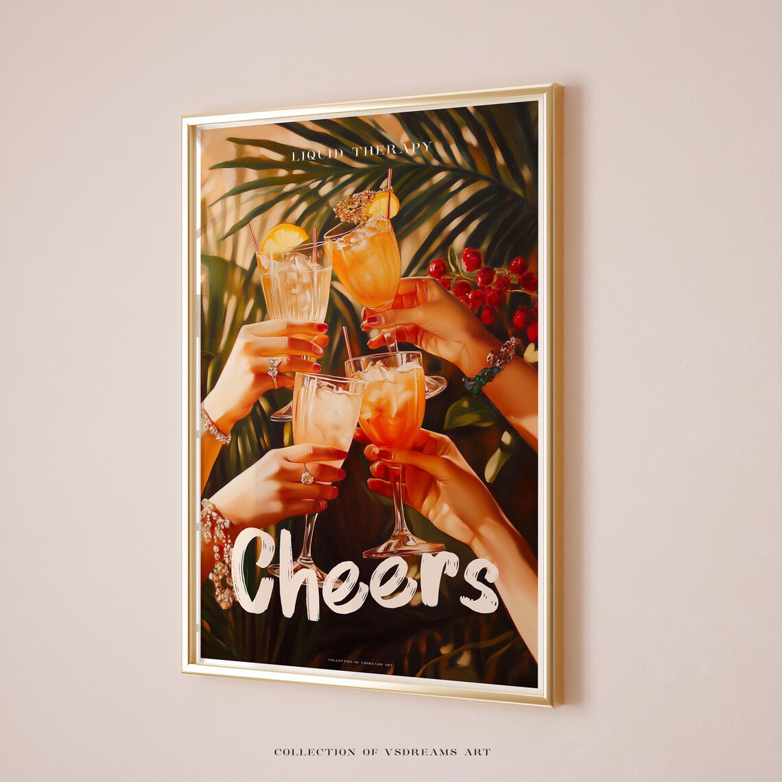 Retro Cheers Cocktail Poster, Bar Cart Decor