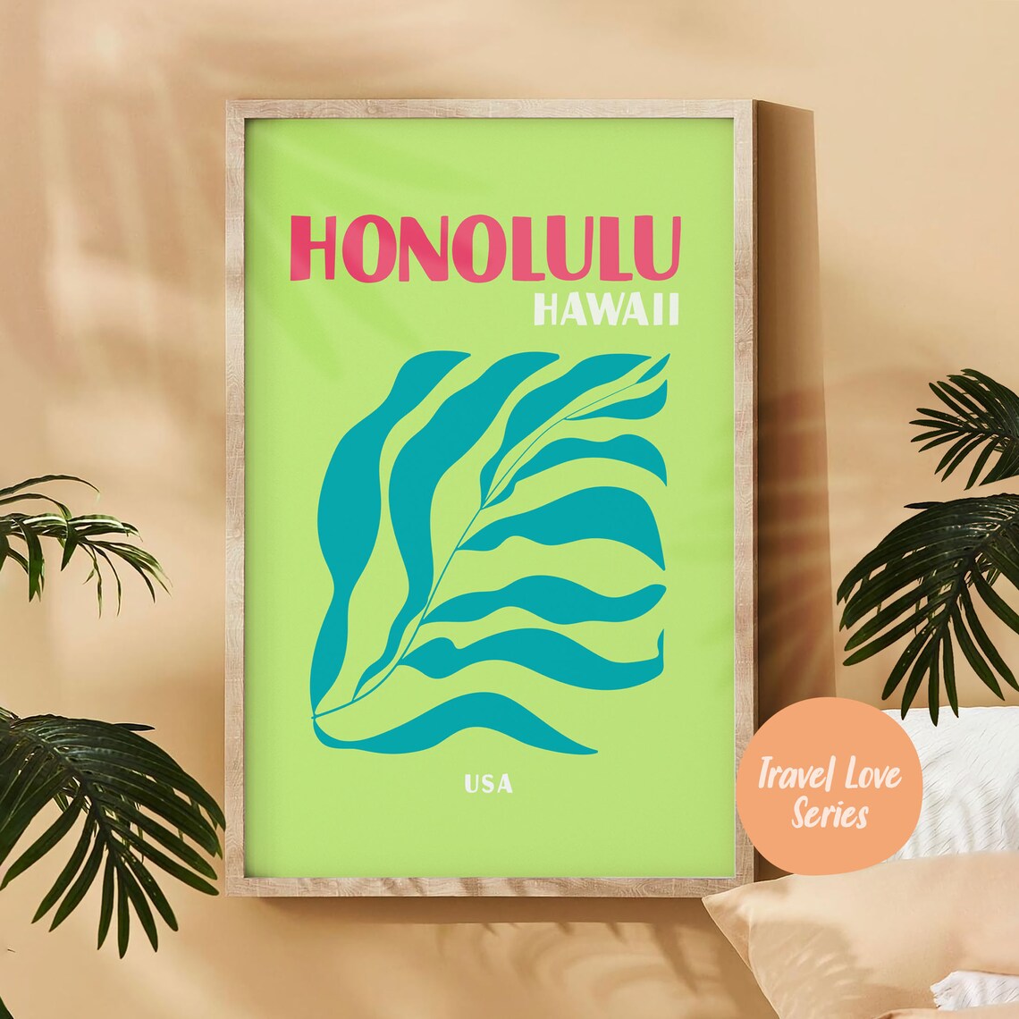 Honolulu Retro Travel Poster, Hawaii Ocean Art - Image 4
