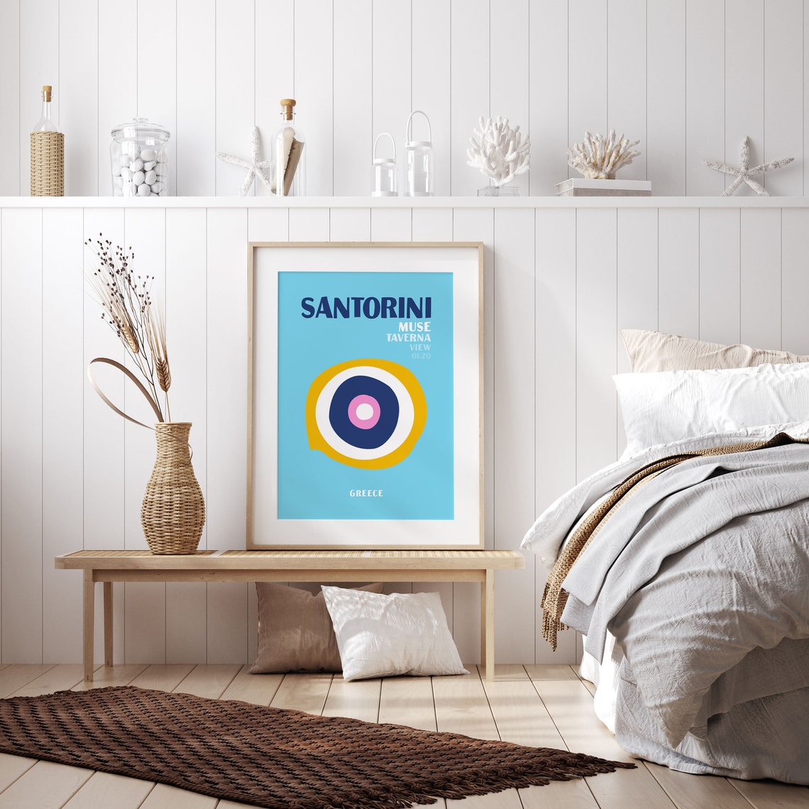 Santorini Greece Evil Eye Taverna Ouzo Blue Travel Souvenir Art Poster - Image 2