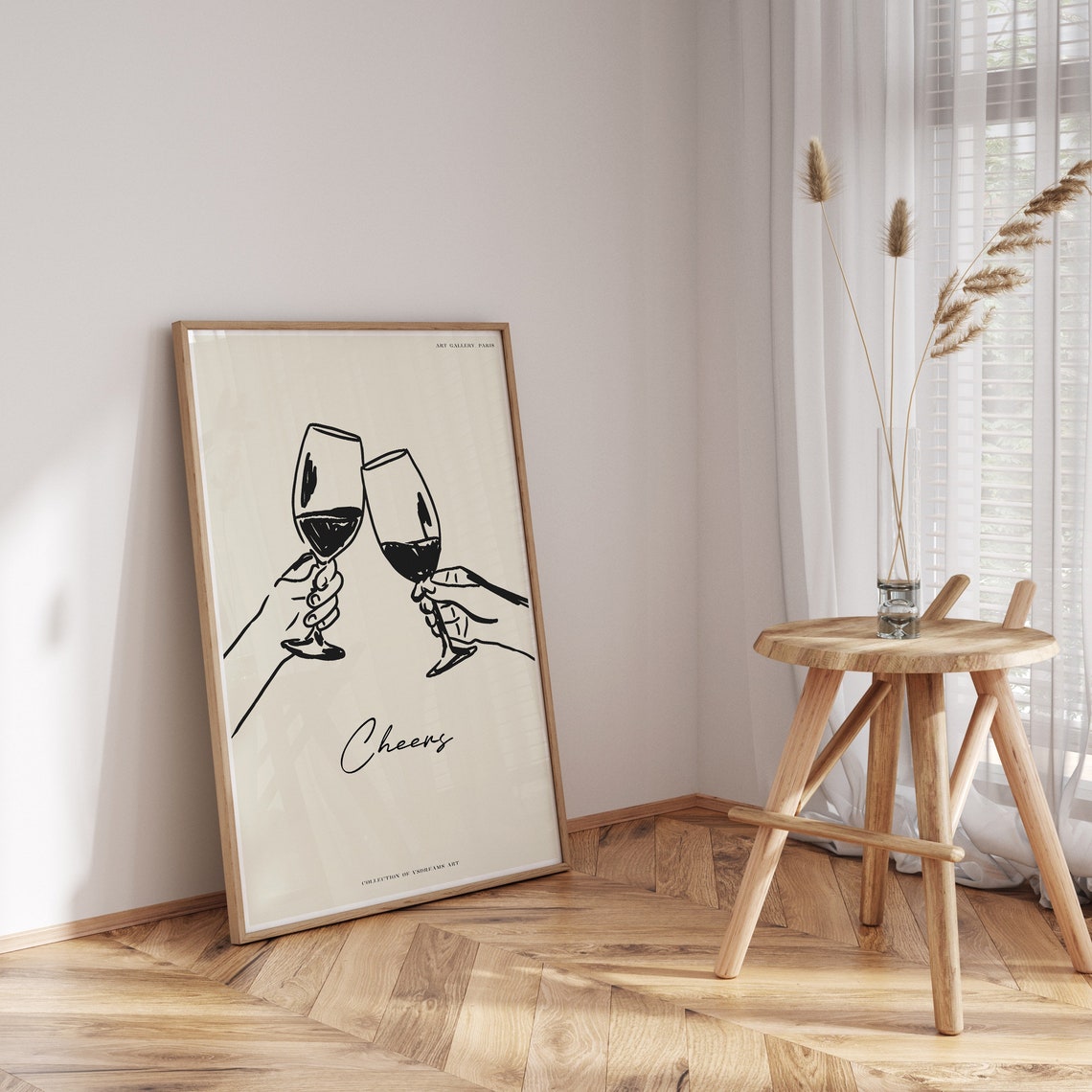 Cheers Wine Glasses Line Art Minimalist Black Ink Toast Poster - Image 3