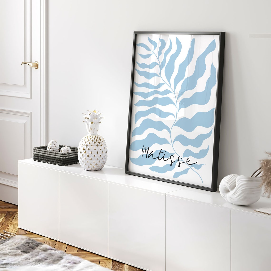 Henri Matisse Blue Wavy Botanical Leaf Branch Line Drawing Poster - Image 5