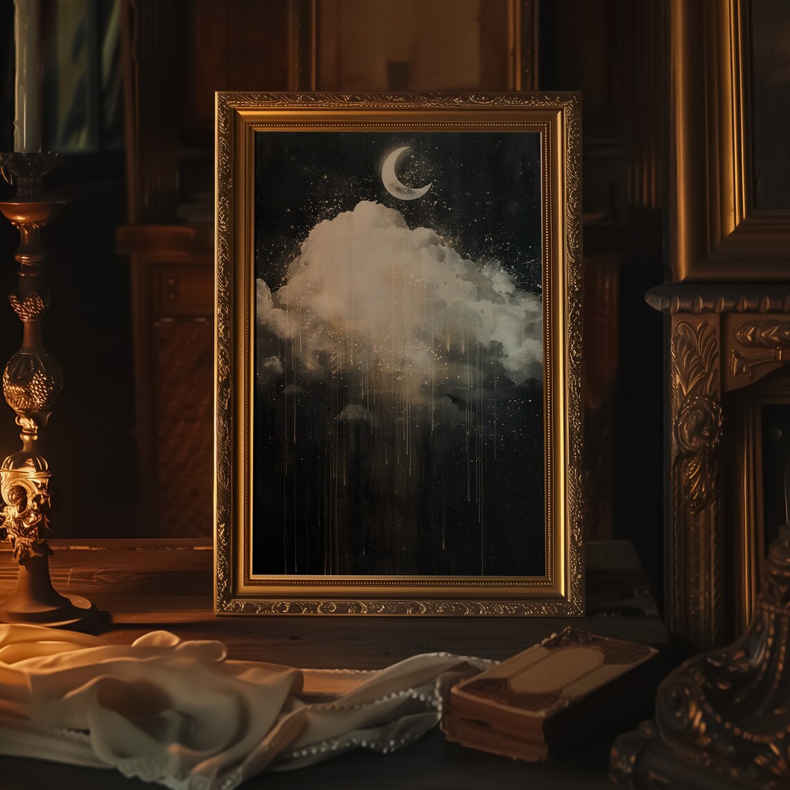 Gothic Starry Night Art Print, Dark Academia Decor - Image 3