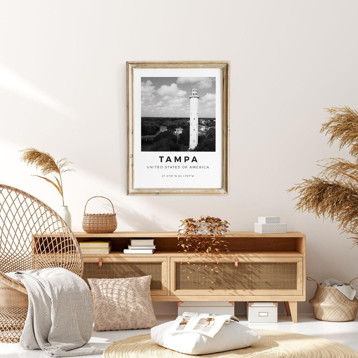 Tampa Florida Water Tower Black And White City Landmark Poster - Image 3