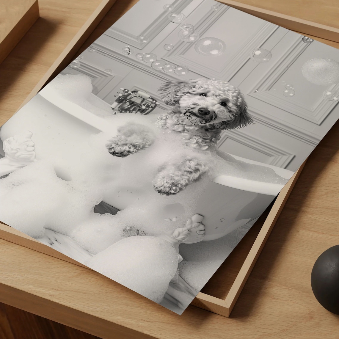 Goldendoodle in the Bath Funny Bathroom Poster - Image 5
