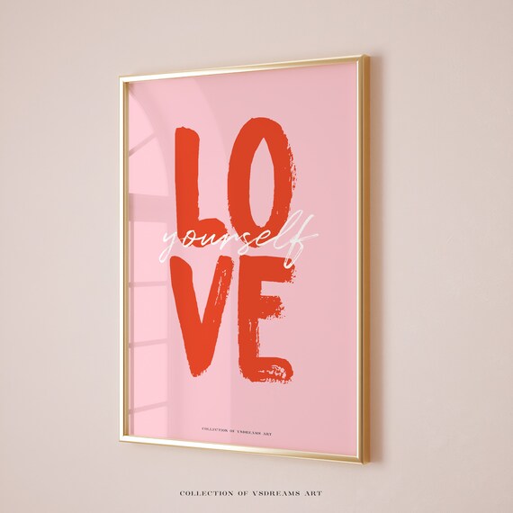 Love Yourself Bold Red Brush Lettering Pink Minimalist Affirmation Poster