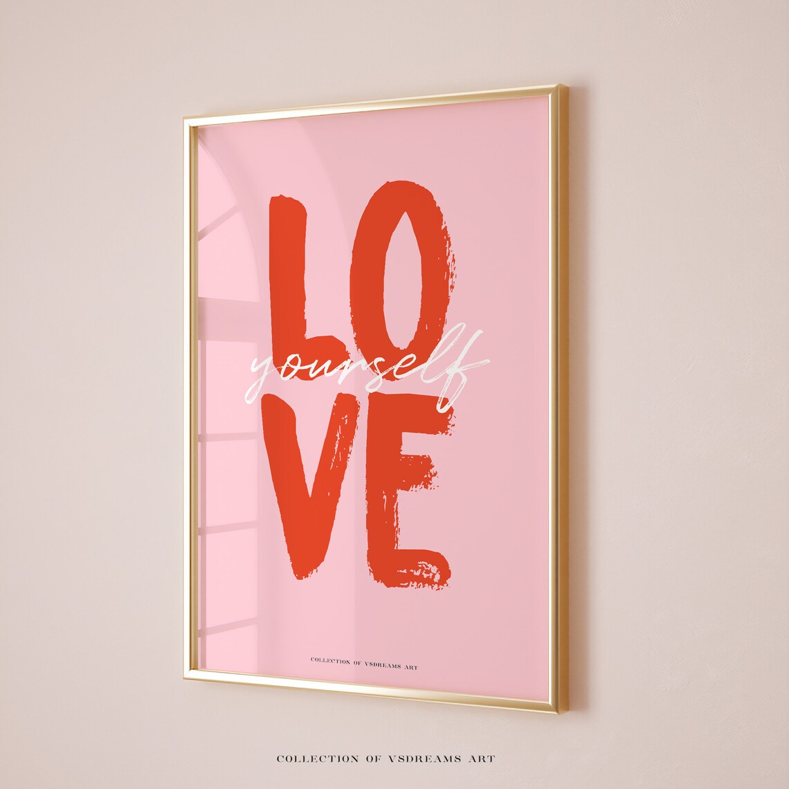 Love Yourself Bold Red Brush Lettering Pink Minimalist Affirmation Poster