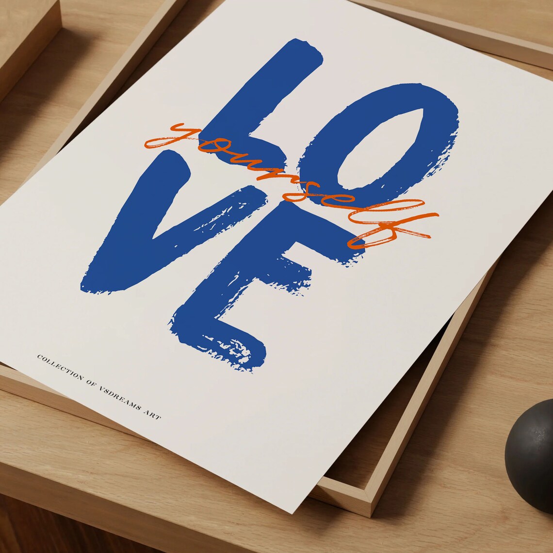 Love Yourself Blue Brush Lettering With Orange Script Motivational Poster - Image 4