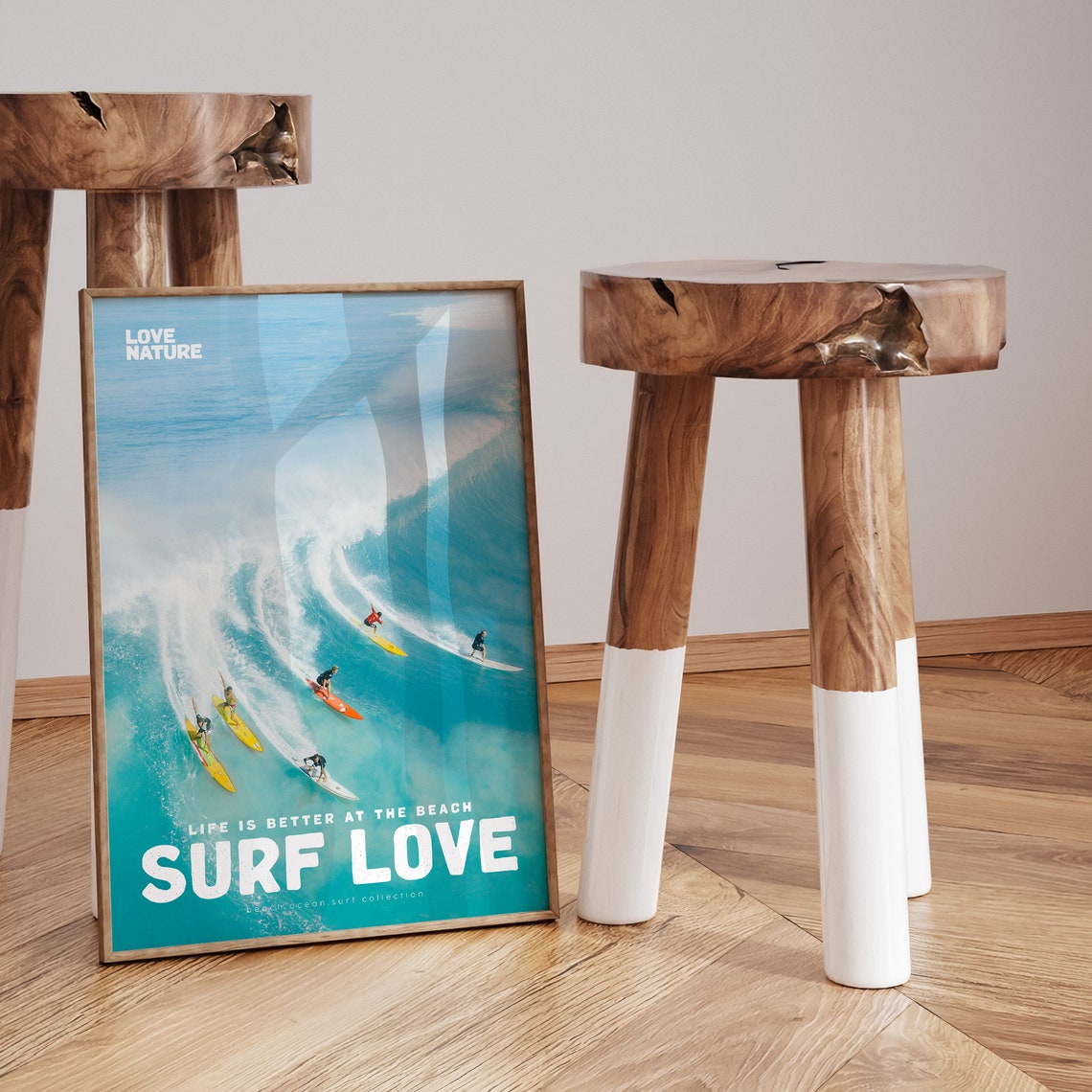 Surf Love Aerial Big Wave Surfers Turquoise Ocean Beach Poster - Image 3
