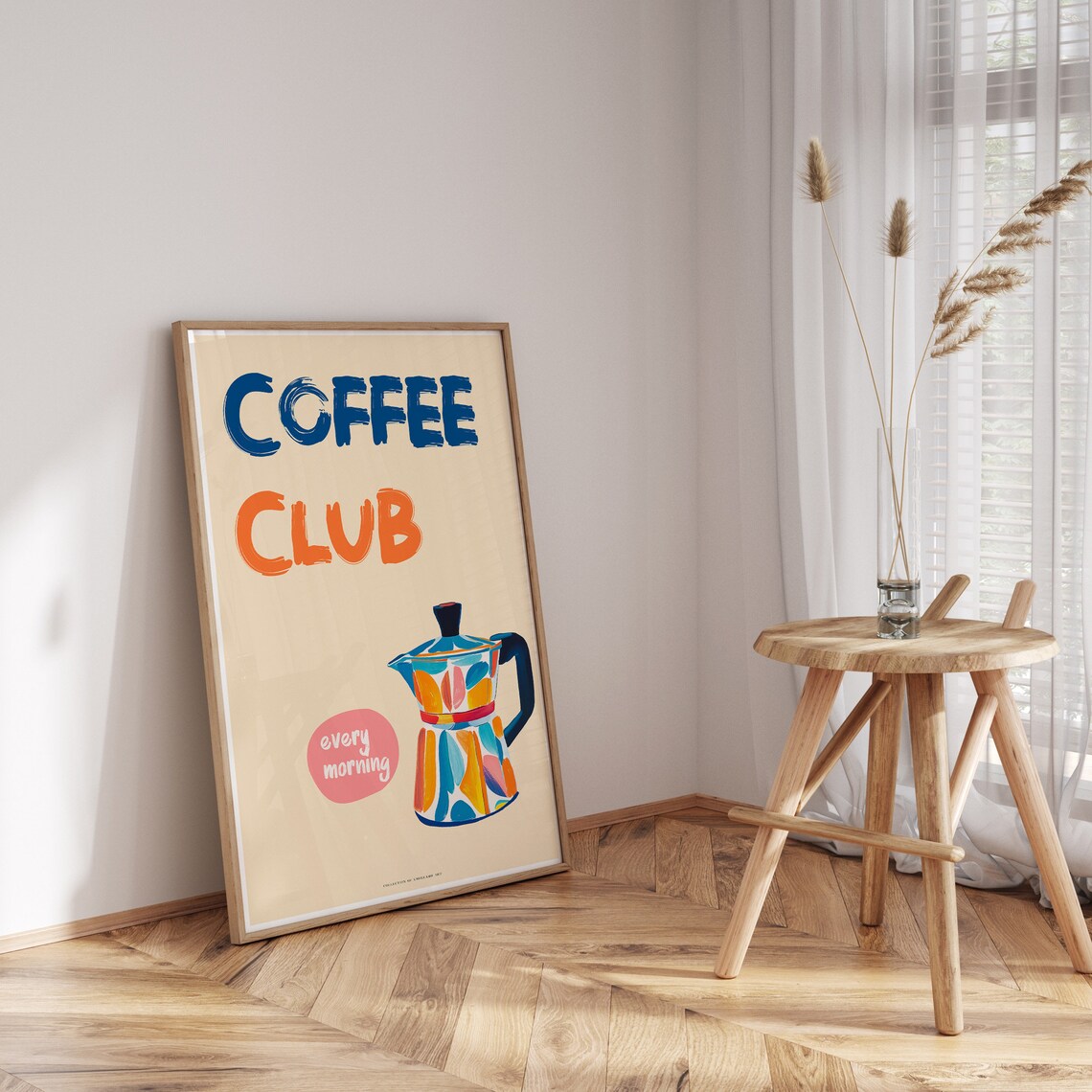 Coffee Club Every Morning Colorful Moka Pot Bar Cart Art Poster - Image 3