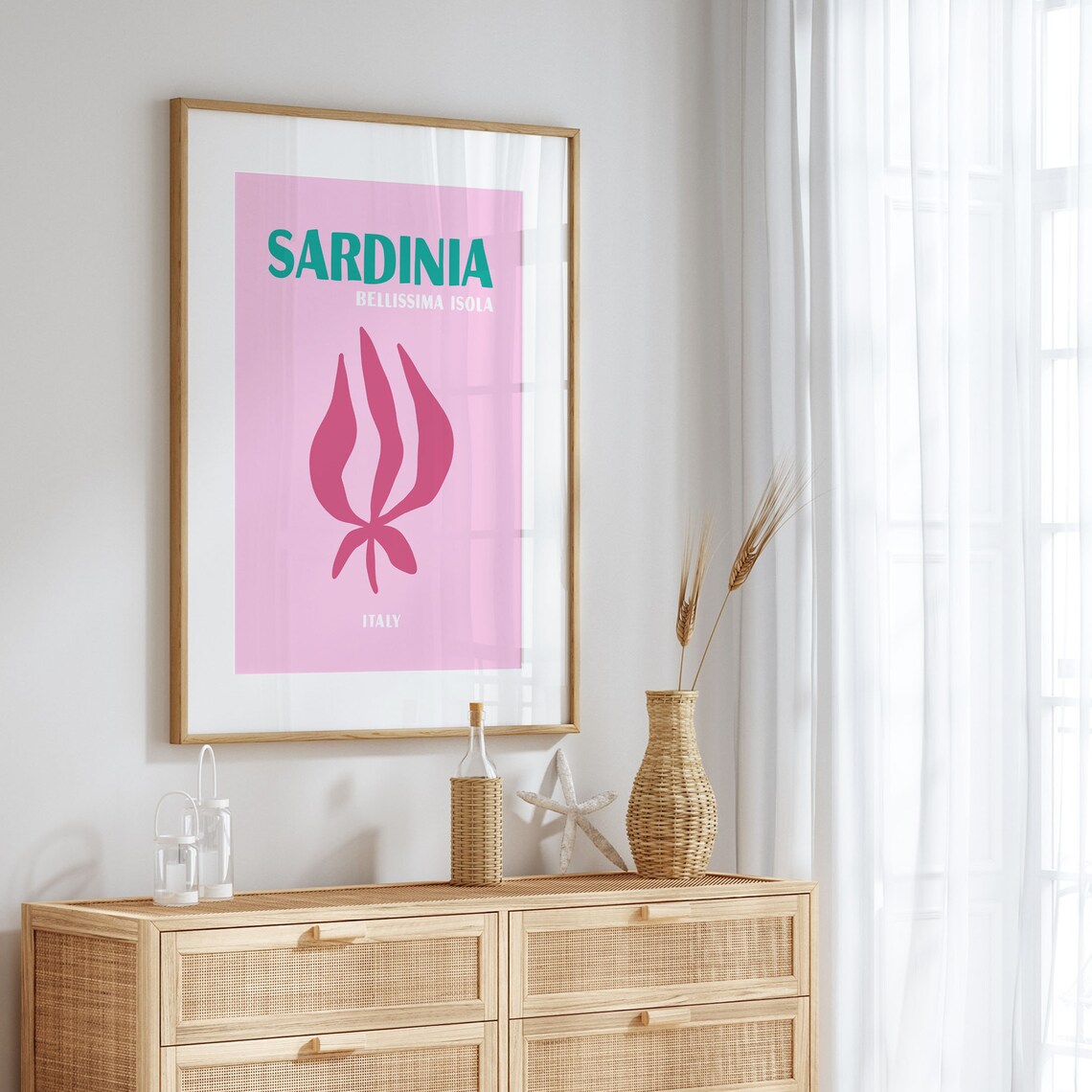 Sardinia Italy Pink Abstract Floral Retro Travel Destination Art Poster - Image 5