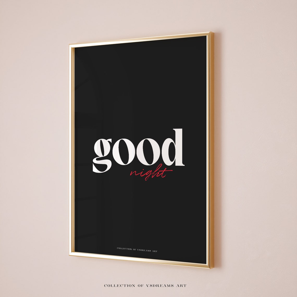 Good Night Script Black Modern Minimalist Bedroom Quote Poster