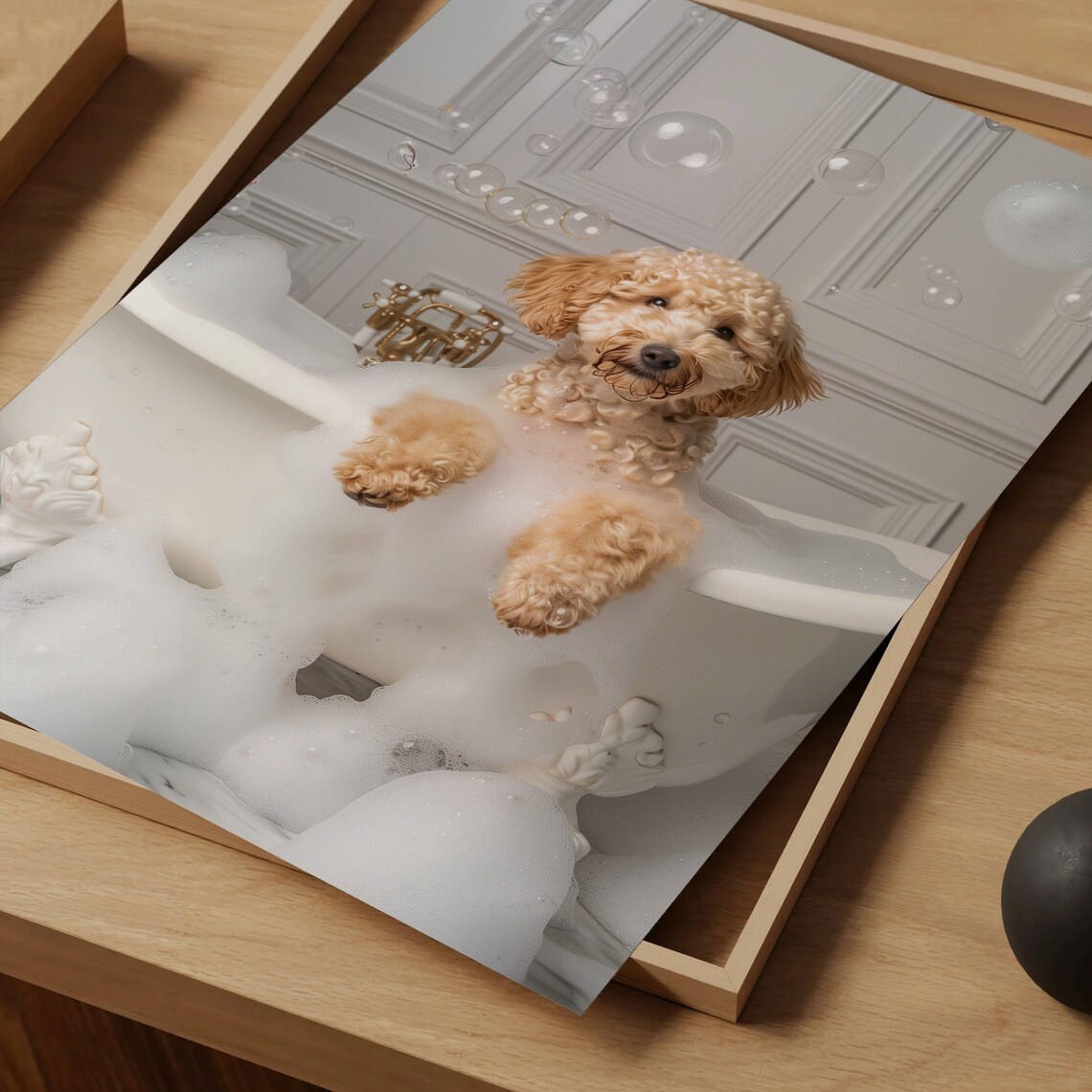 Goldendoodle on the Bath Funny Bathroom Art Print - Image 5