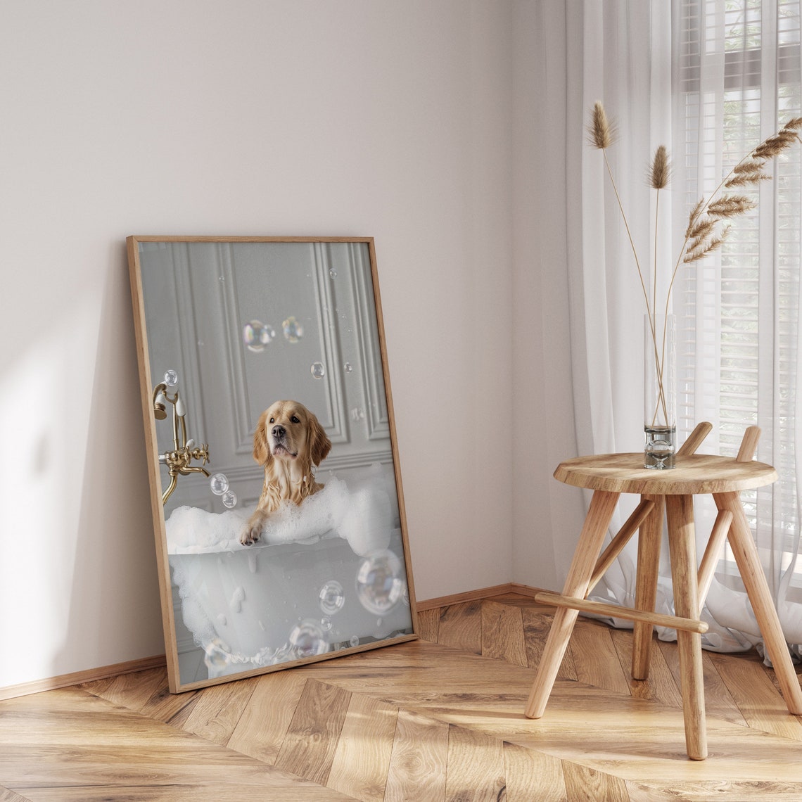 Golden Retriever Bubble Bath Tub Cute Dog Bathroom Decor Art Poster - Image 3