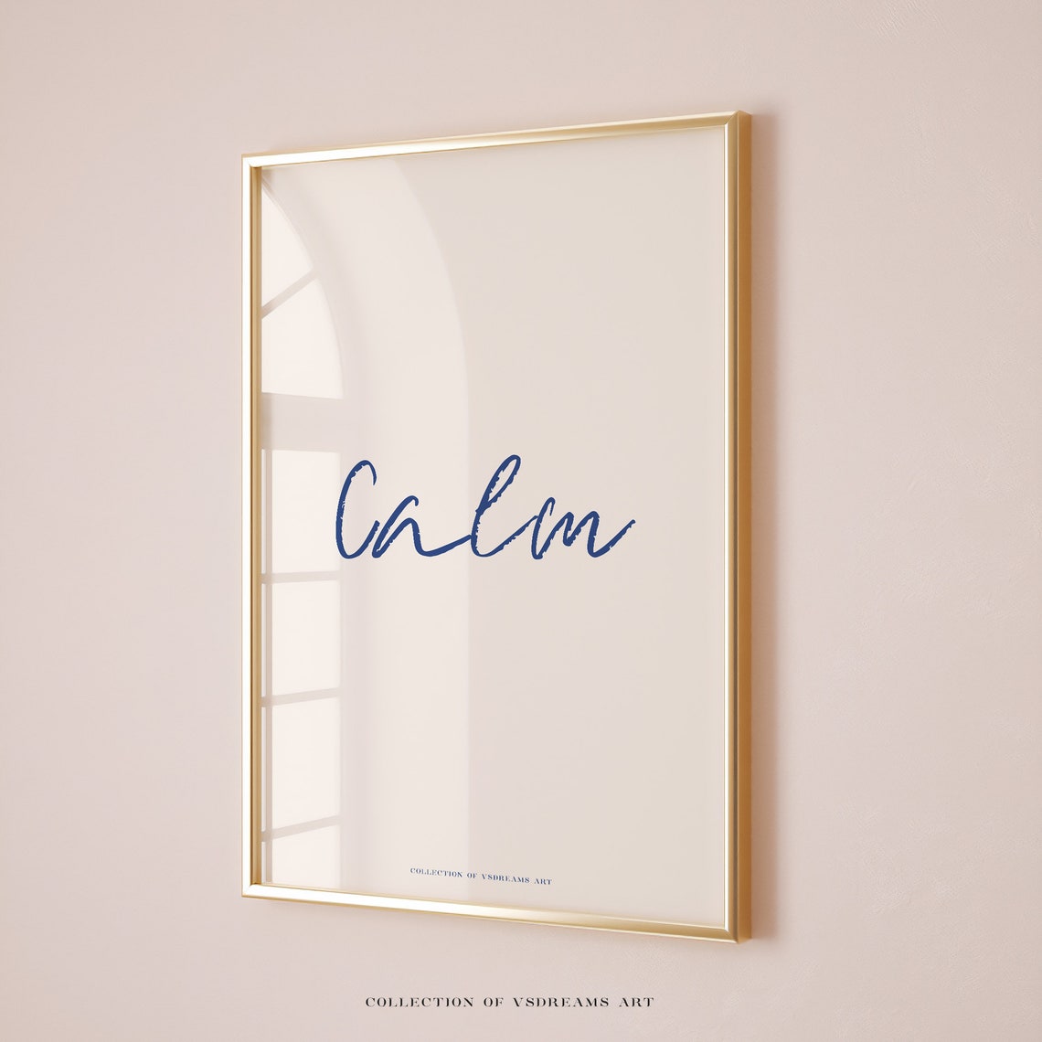 Calm Blue Brush Script Cream Minimalist Soothing Word Wall Art
