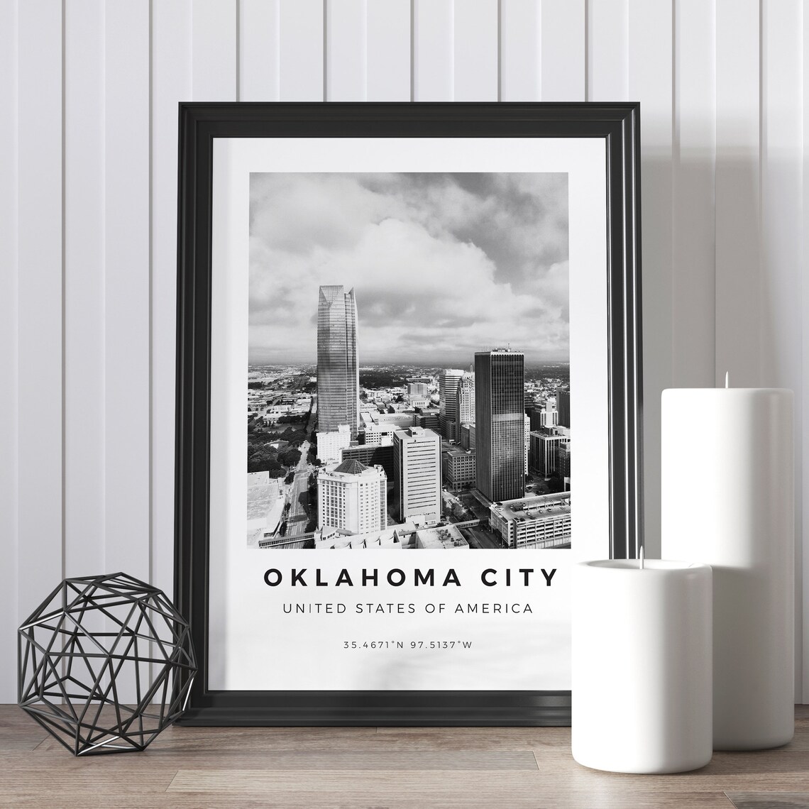 Oklahoma City United States Black and White Skyline Photo Art Poster - Image 5