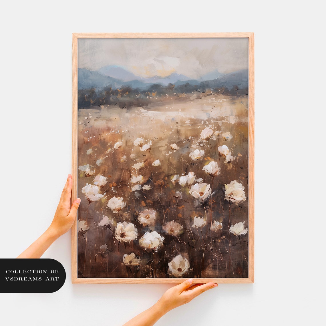 Wildflower Field Landscape Oil Painting Vintage Farm House Country Field Landscape Oil Painting Moody Landscape - Image 3