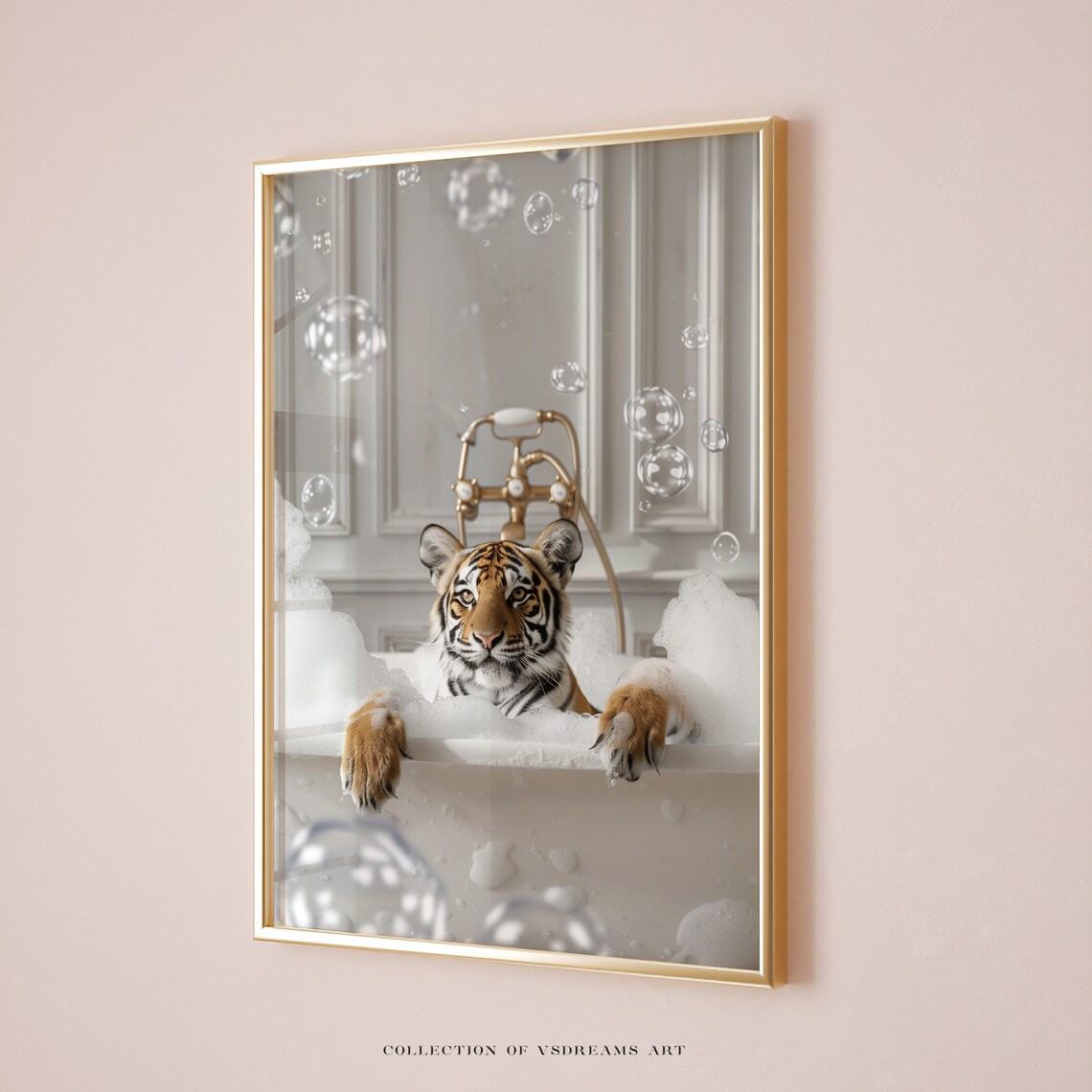 Cute Tiger In Tub Bathroom Art Print, Nursery Decor