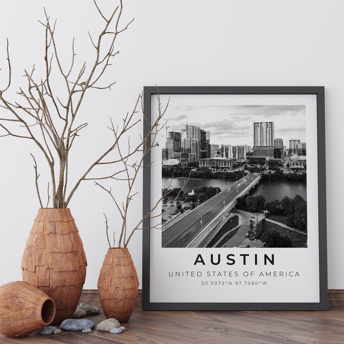 Austin Texas Black And White City Skyline Bridge Photo Poster