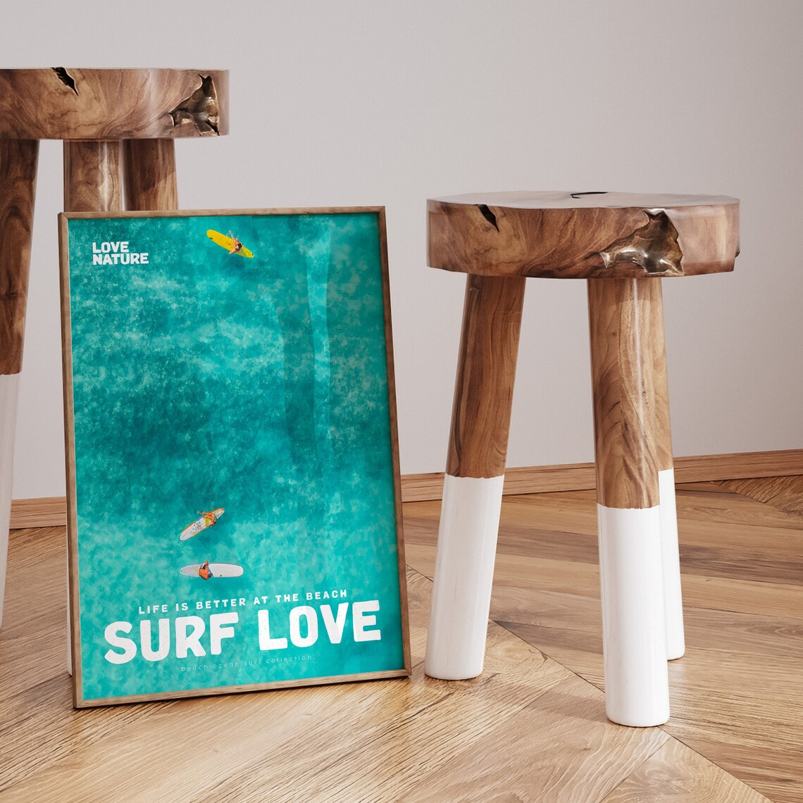 Surf Love Aerial Teal Sea Three Paddleboarders Ocean Water Poster - Image 3