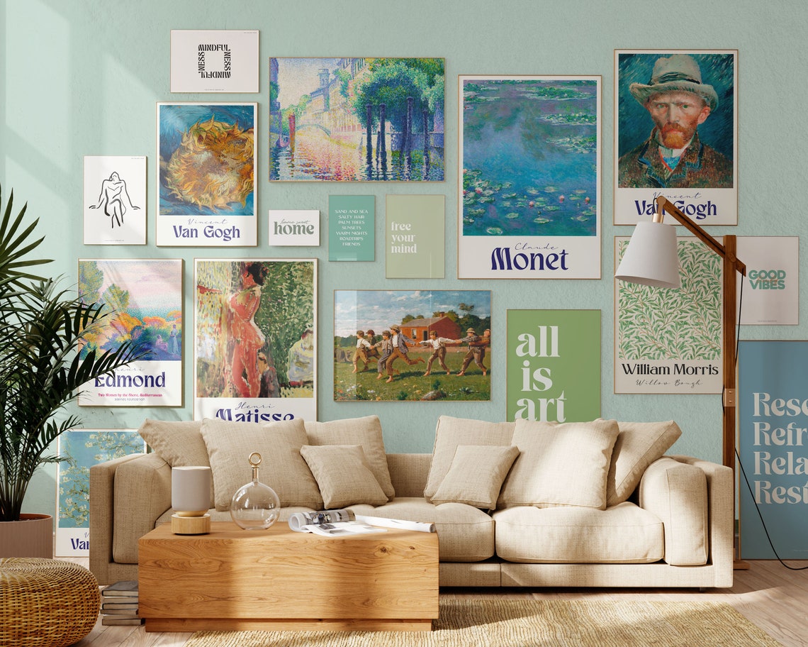 Green Eclectic Vintage and Modern Gallery Wall Set of 17 Poster - Image 5