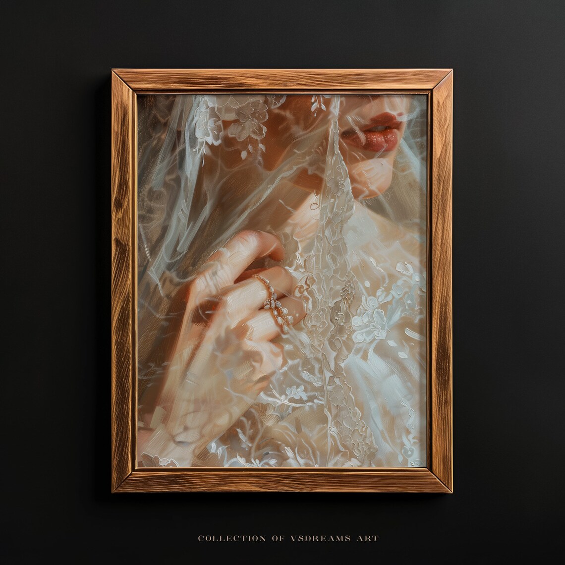Elegant Woman Lace Veil Portrait Moody Romantic Painting Poster