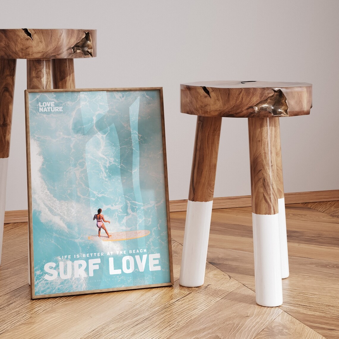 Surf Love Aerial Woman Surfer On Longboard Turquoise Ocean Poster - Image 3