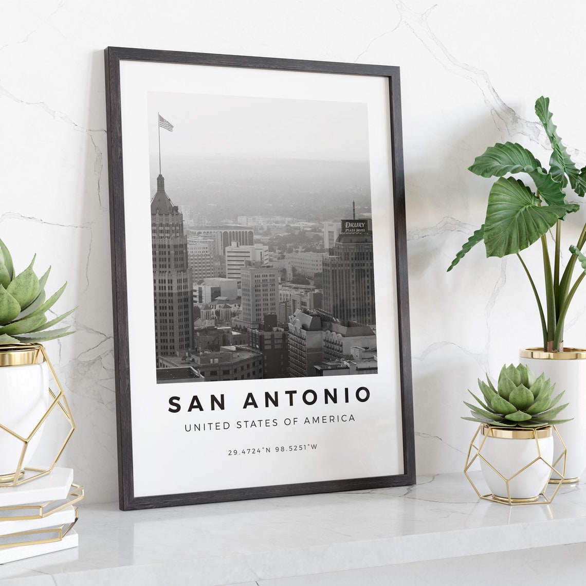 San Antonio Texas Black And White Downtown Skyline Photo Poster - Image 4