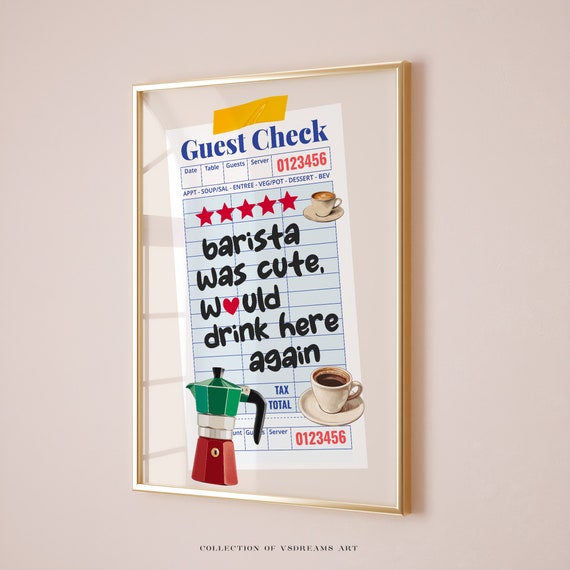 Kitchen Poster Barista Was Cute Poster Guest Check Poster Guest Check Print Barista Art Print Coffee Poster Dining Room Print Coffee Bar