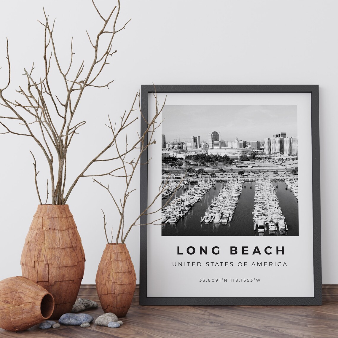 Long Beach Black And White Travel Poster Print