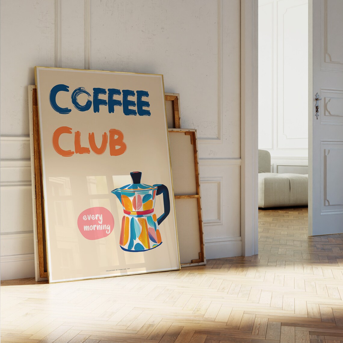 Coffee Club Every Morning Colorful Moka Pot Bar Cart Art Poster - Image 5