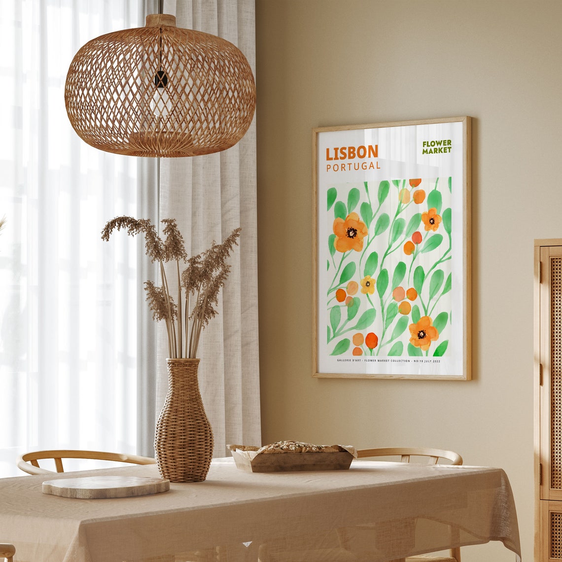 Lisbon Flower Market Orange Poppy Watercolor Botanical Poster - Image 5